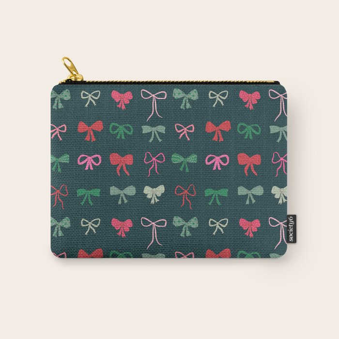 Christmas bows pattern green pink red Carry All Pouch Gallery Image 1