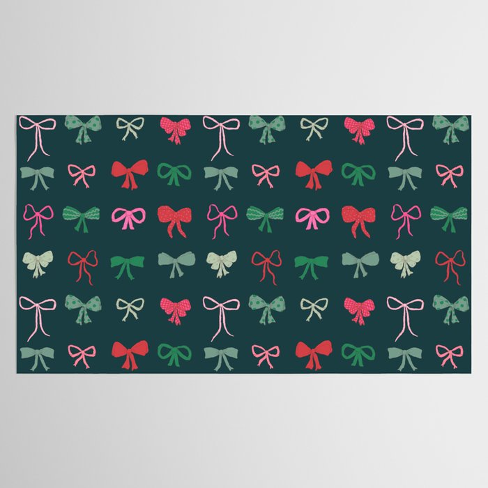 Christmas bows pattern green pink red Tablecloth Gallery Image 2