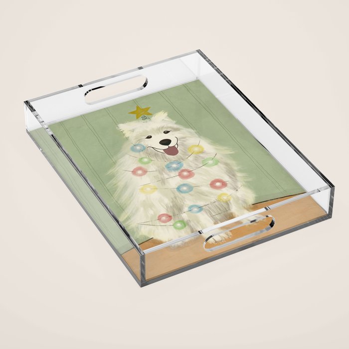 Lit up Holiday Samoyed Acrylic Tray Gallery Image 1