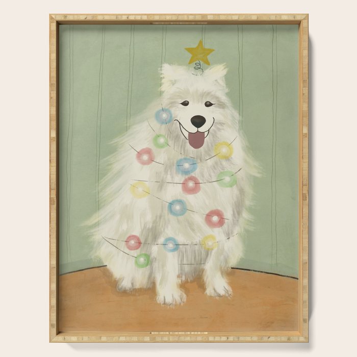 Lit up Holiday Samoyed Serving Tray Gallery Image 1