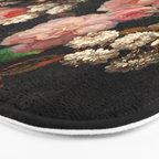 Antique Botanical Shiny Peach Roses And Chamomile Midnight Garden 2 Bath Mat Gallery Image 3