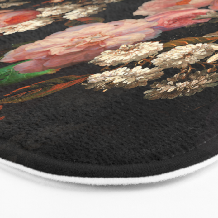 Antique Botanical Shiny Peach Roses And Chamomile Midnight Garden 2 Bath Mat Gallery Image 3