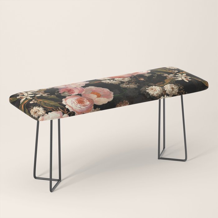 Antique Botanical Shiny Peach Roses And Chamomile Midnight Garden 2 Bench Gallery Image 1
