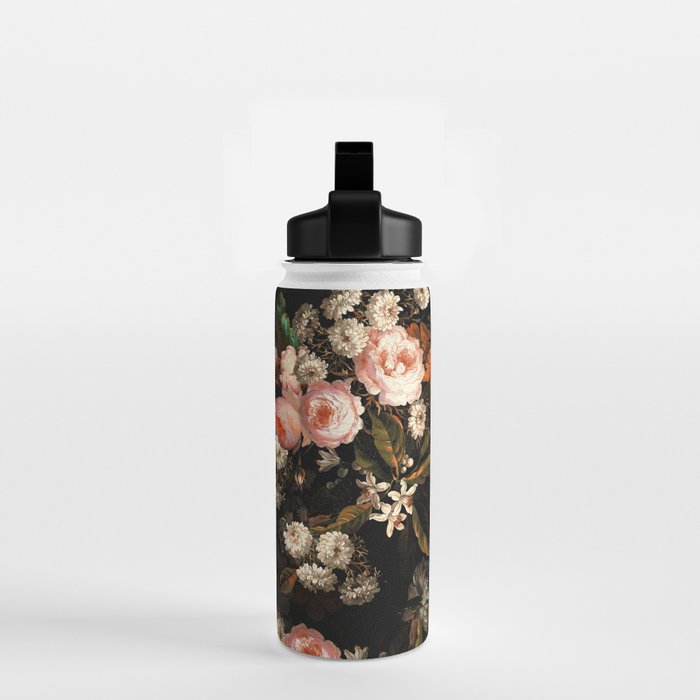 Antique Botanical Shiny Peach Roses And Chamomile Midnight Garden 2 Water Bottle Gallery Image 2