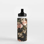Antique Botanical Shiny Peach Roses And Chamomile Midnight Garden 2 Water Bottle Gallery Image 2