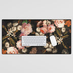 Antique Botanical Shiny Peach Roses And Chamomile Midnight Garden 2 Desk Mat Gallery Image 1