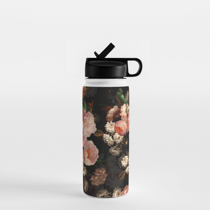 Antique Botanical Shiny Peach Roses And Chamomile Midnight Garden 2 Water Bottle Gallery Image 1