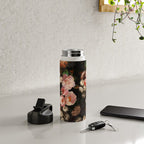 Antique Botanical Shiny Peach Roses And Chamomile Midnight Garden 2 Water Bottle Gallery Image 4