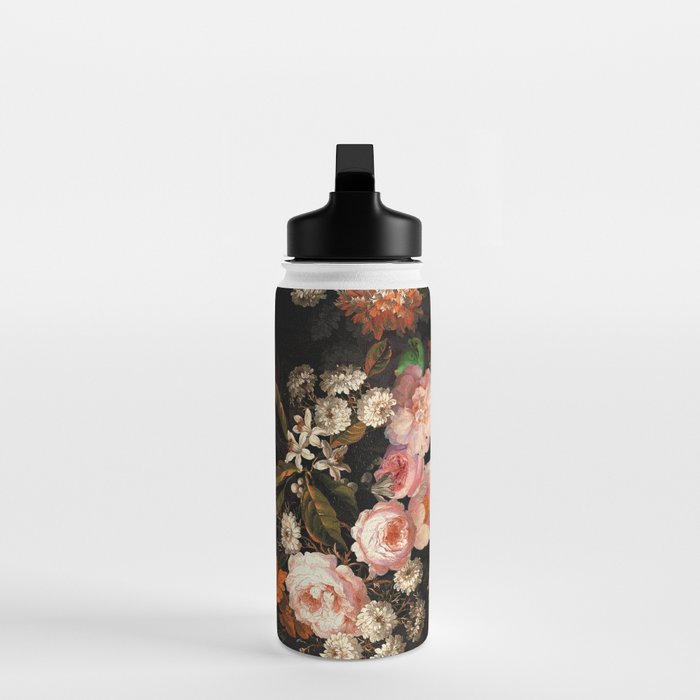 Antique Botanical Shiny Peach Roses And Chamomile Midnight Garden 2 Water Bottle Gallery Image 3