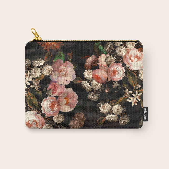 Antique Botanical Shiny Peach Roses And Chamomile Midnight Garden 2 Carry All Pouch Gallery Image 1