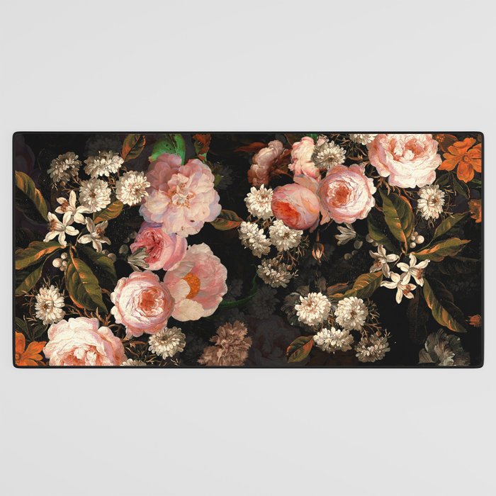 Antique Botanical Shiny Peach Roses And Chamomile Midnight Garden 2 Desk Mat Gallery Image 3