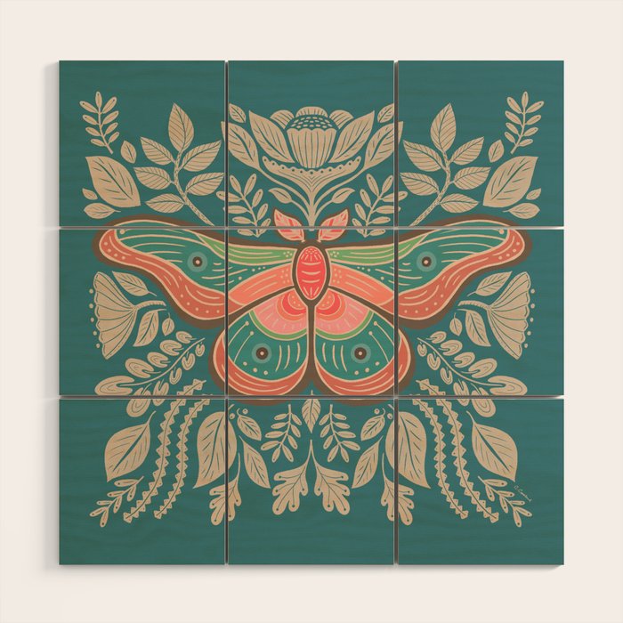 Moth Floral | Teal Wood Wall Art Gallery Image 1