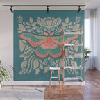 Moth Floral | Teal Wall Mural Gallery Image 1