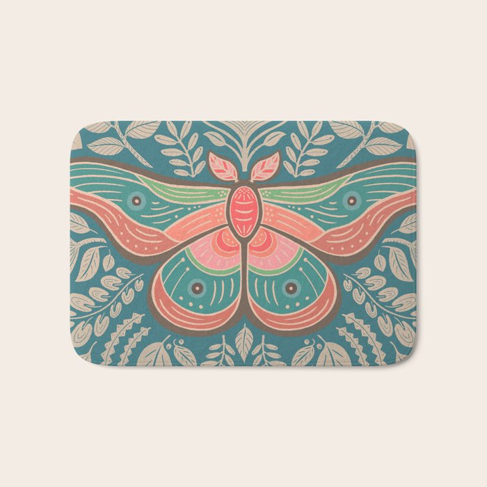 Moth Floral | Teal Bath Mat Gallery Image 1