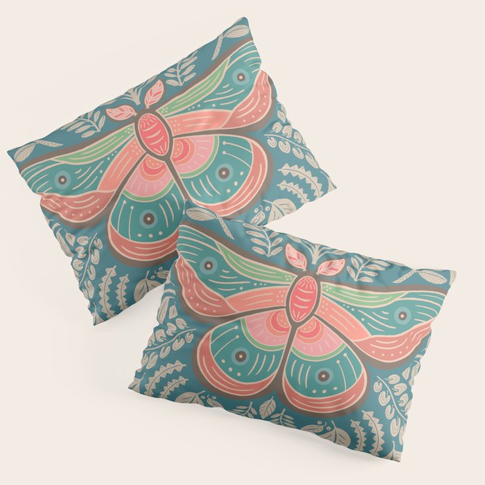 Moth Floral | Teal Pillow Sham Gallery Image 3