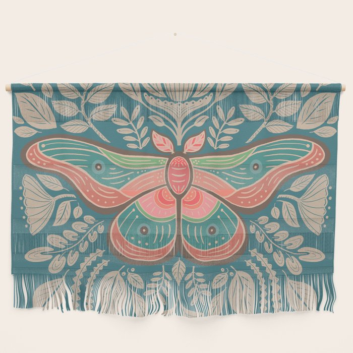 Moth Floral | Teal Wall Hanging Gallery Image 1
