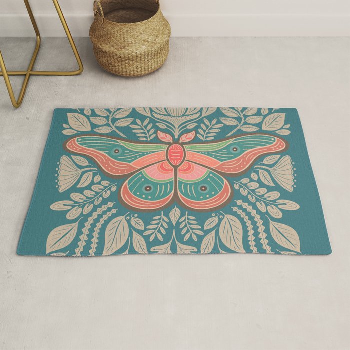 Moth Floral | Teal Rug Gallery Image 1