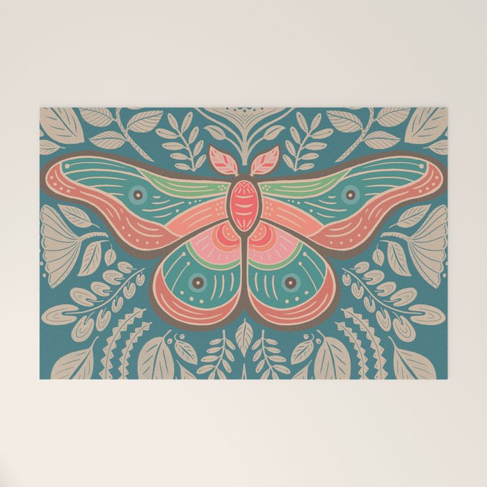 Moth Floral | Teal Welcome Mat Gallery Image 1