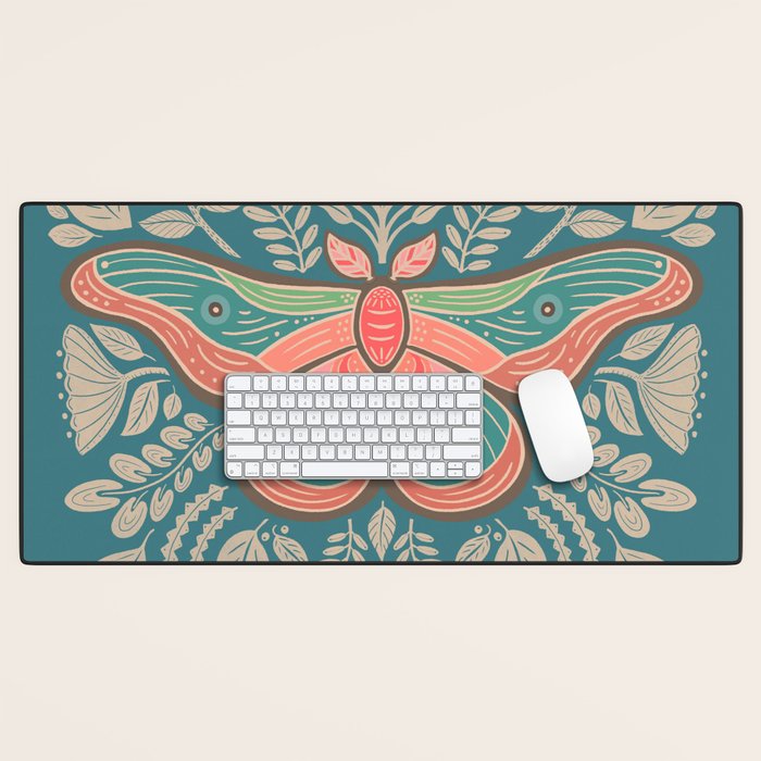 Moth Floral | Teal Desk Mat Gallery Image 1