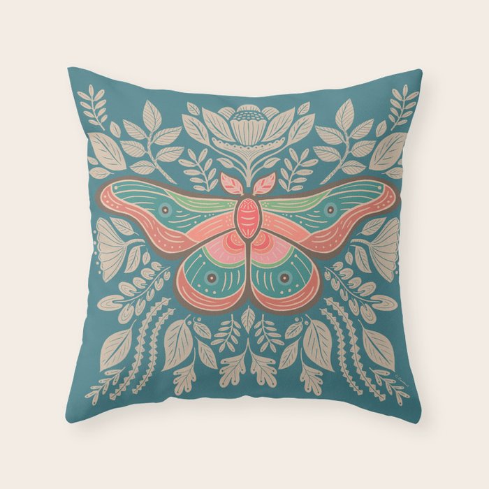 Moth Floral | Teal Throw Pillow Gallery Image 6