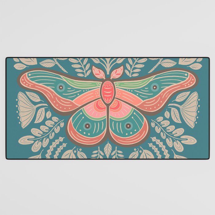 Moth Floral | Teal Desk Mat Gallery Image 3