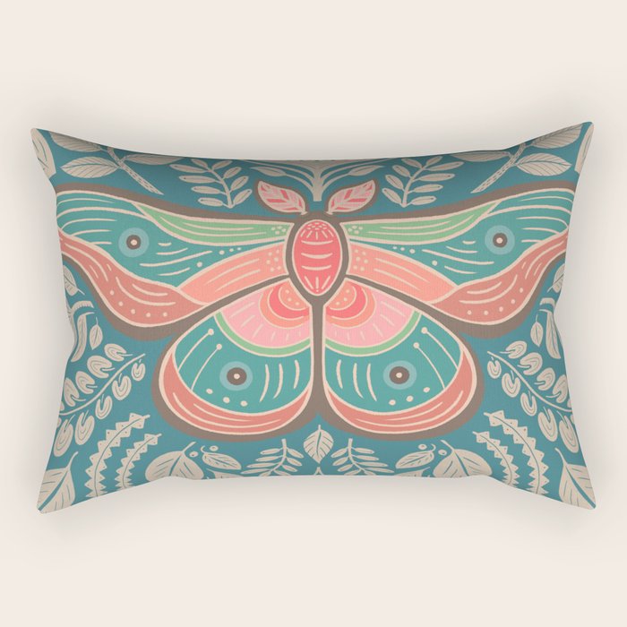 Moth Floral | Teal Rectangular Pillow Gallery Image 2