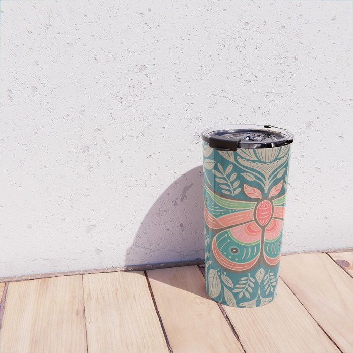 Moth Floral | Teal Travel Mug Gallery Image 4