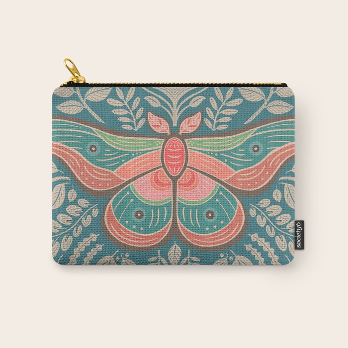 Moth Floral | Teal Carry All Pouch Gallery Image 1