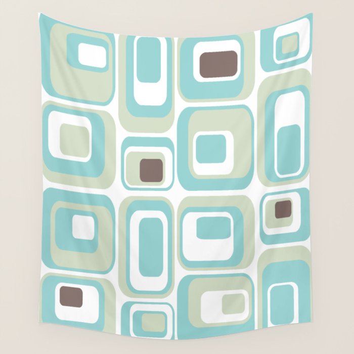 Retro Rectangles Mid Century Modern Geometric Vintage Style Wall Tapestry Gallery Image 1