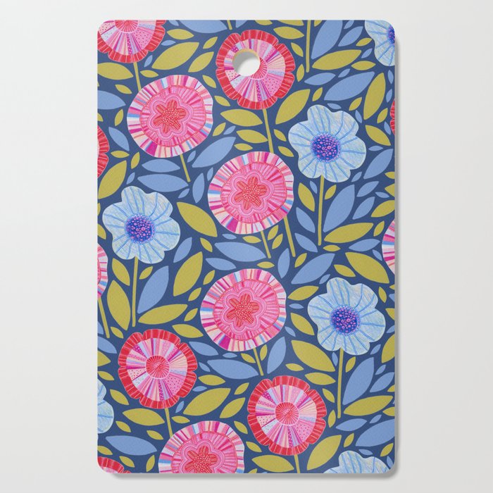 Folk Floral Blossoms in Eggplant Purple Cutting Board Gallery Image 1