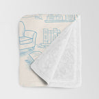 Blue Bookish Reading Chair Bookshelves Teacup Bookworm Toile de Jouy Throw Blanket Gallery Image 3