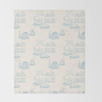 Blue Bookish Reading Chair Bookshelves Teacup Bookworm Toile de Jouy Throw Blanket Gallery Image 2