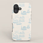 Blue Bookish Reading Chair Bookshelves Teacup Bookworm Toile de Jouy iPhone Case Gallery Image 1