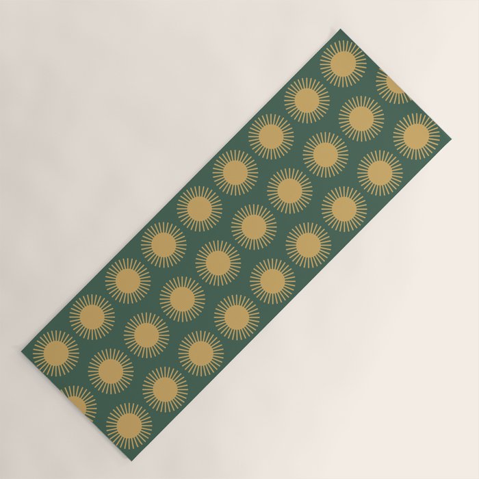 Boho Summer Sun Pattern X Kelly Green and Yellow Yoga Mat Gallery Image 1