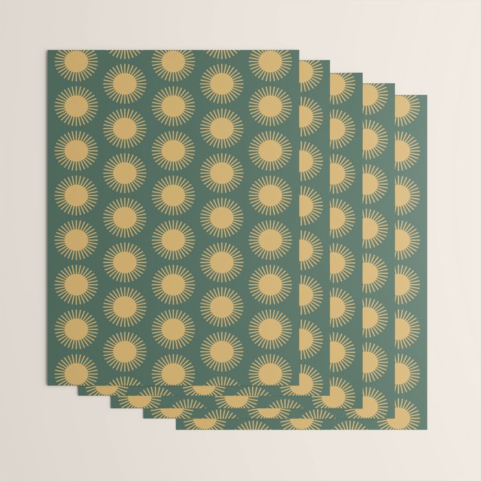 Boho Summer Sun Pattern X Kelly Green and Yellow Wrapping Paper Gallery Image 3
