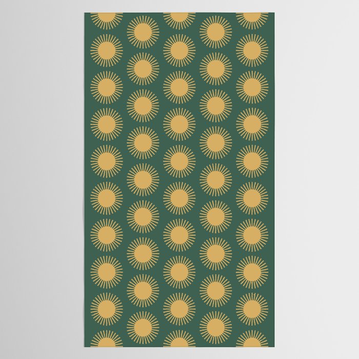 Boho Summer Sun Pattern X Kelly Green and Yellow Tablecloth Gallery Image 2