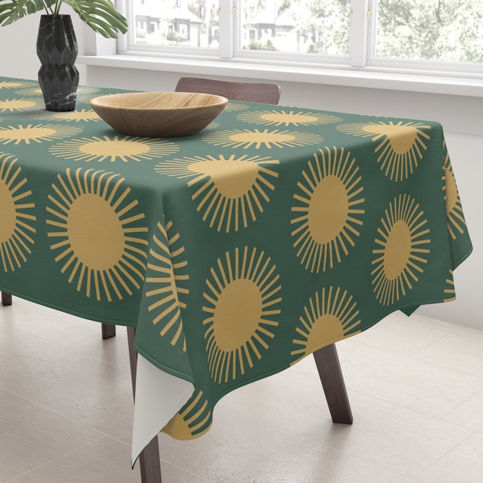Boho Summer Sun Pattern X Kelly Green and Yellow Tablecloth Gallery Image 3