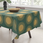 Boho Summer Sun Pattern X Kelly Green and Yellow Tablecloth Gallery Image 3