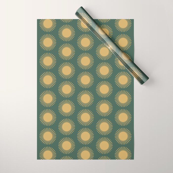 Boho Summer Sun Pattern X Kelly Green and Yellow Wrapping Paper Gallery Image 1