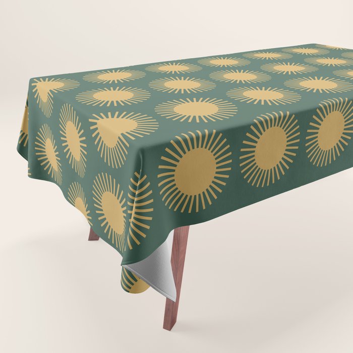 Boho Summer Sun Pattern X Kelly Green and Yellow Tablecloth Gallery Image 1