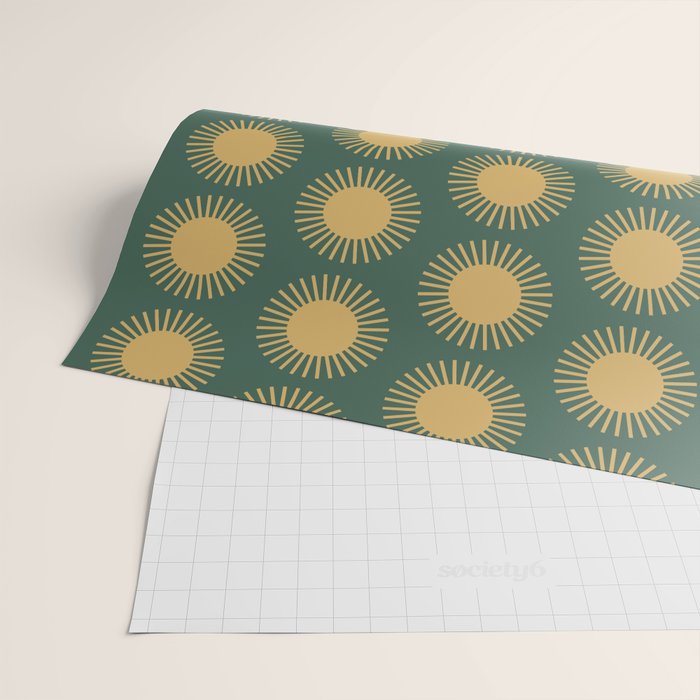 Boho Summer Sun Pattern X Kelly Green and Yellow Wrapping Paper Gallery Image 2