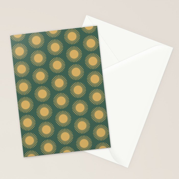 Boho Summer Sun Pattern X Kelly Green and Yellow Stationery Card Gallery Image 2