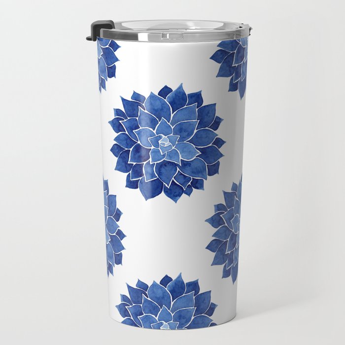 Indigo Succulent |  Watercolor Painting Travel Mug Gallery Image 3