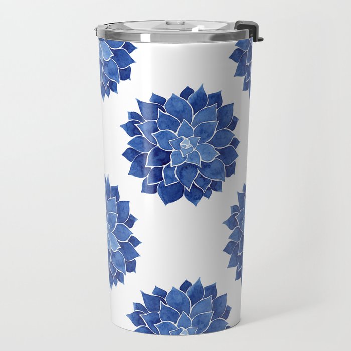 Indigo Succulent |  Watercolor Painting Travel Mug Gallery Image 2