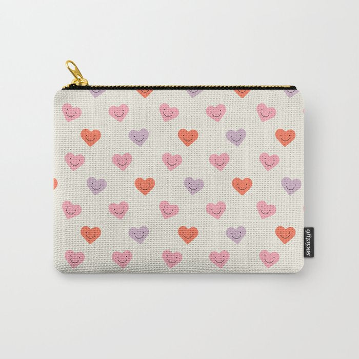 Happy love heart face doodle pattern Carry All Pouch Gallery Image 1