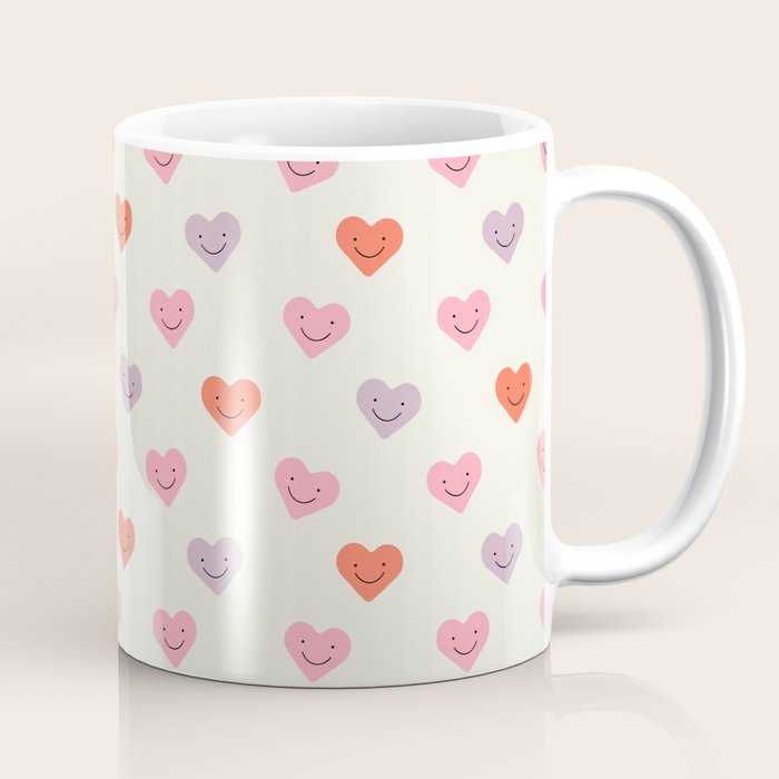 Happy love heart face doodle pattern Coffee Mug Gallery Image 1
