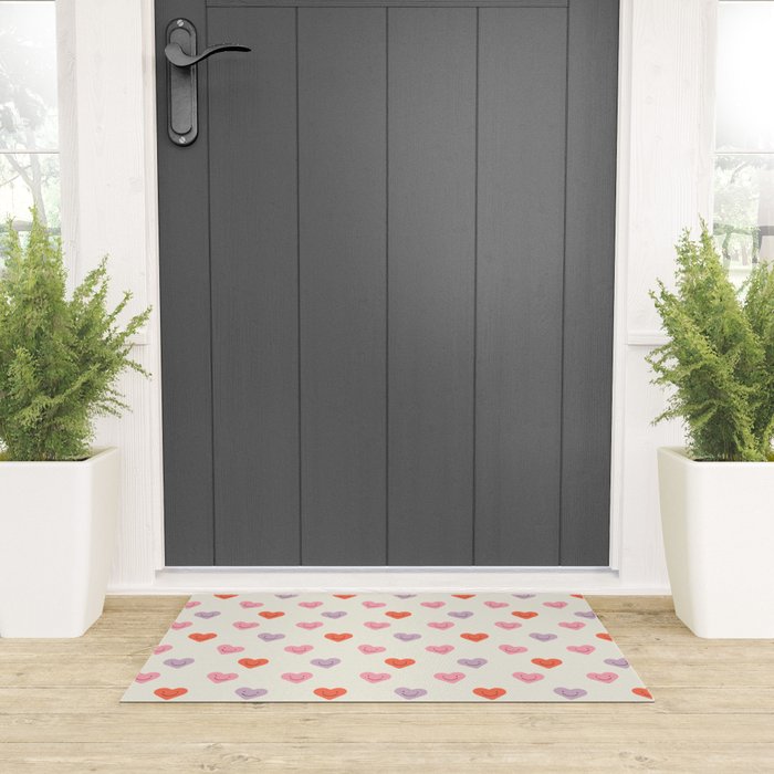 Happy love heart face doodle pattern Welcome Mat Gallery Image 3