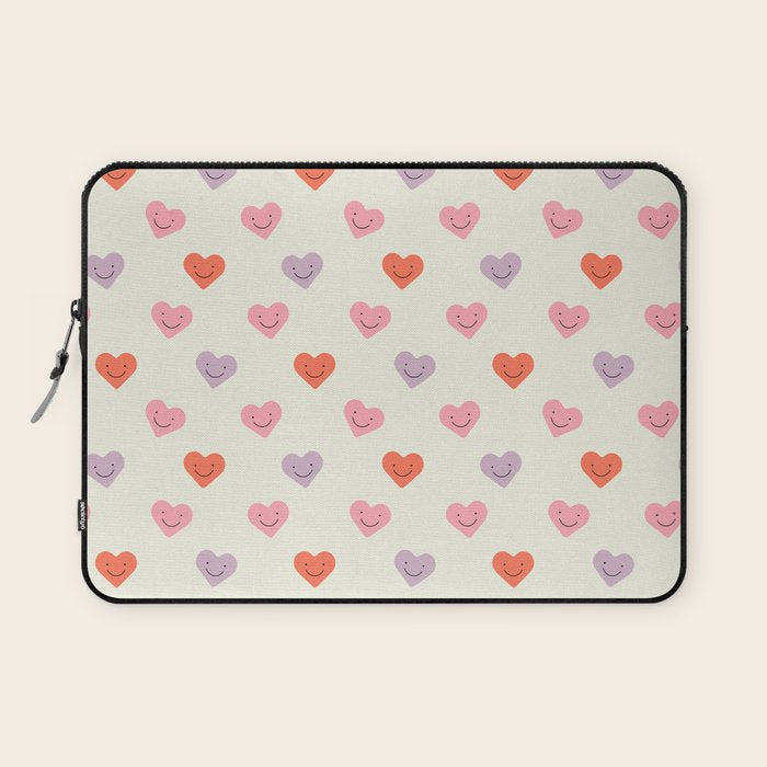 Happy love heart face doodle pattern Laptop Sleeve Gallery Image 1