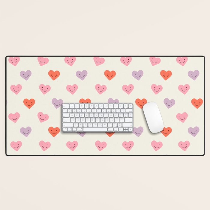 Happy love heart face doodle pattern Desk Mat Gallery Image 1