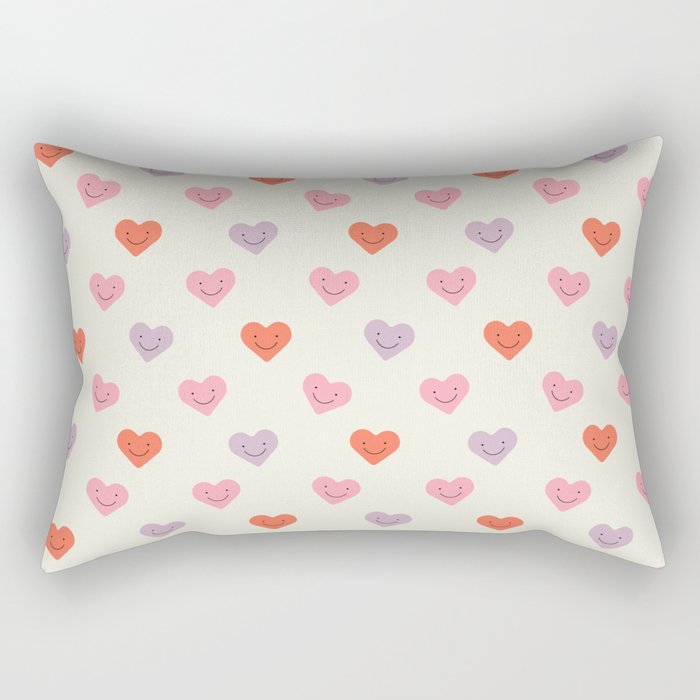 Happy love heart face doodle pattern Rectangular Pillow Gallery Image 1